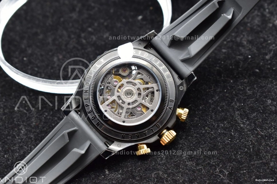 Daytona 523 SA Rubber PVD Black Strap Ceramic Gold Skeleton on Dial Edition Best Blaken GETF Bezel Colorful 1116